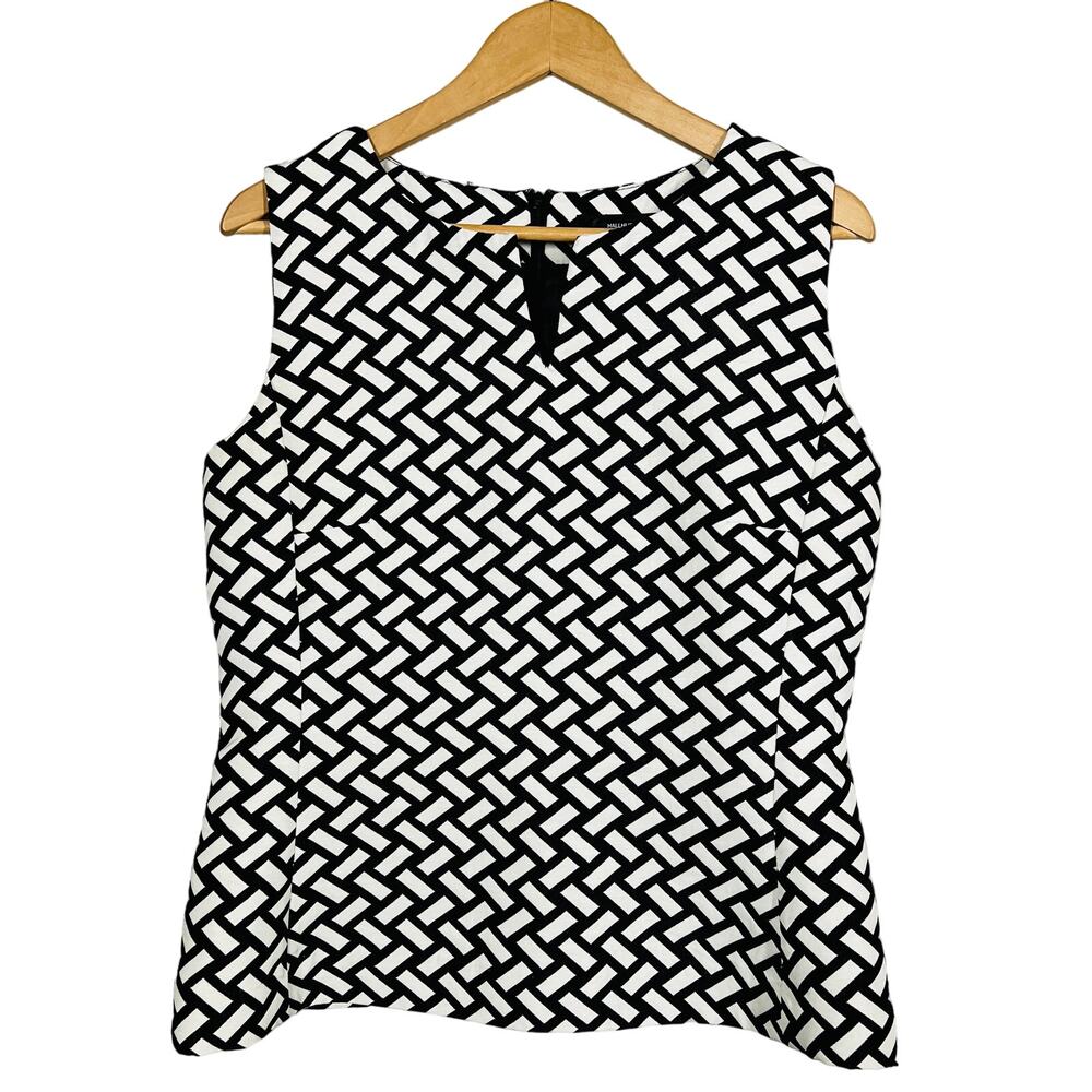 HALLHUBER Fitted Keyhole Top Black White Geo Print Tunic Sleeveless Career - 42
